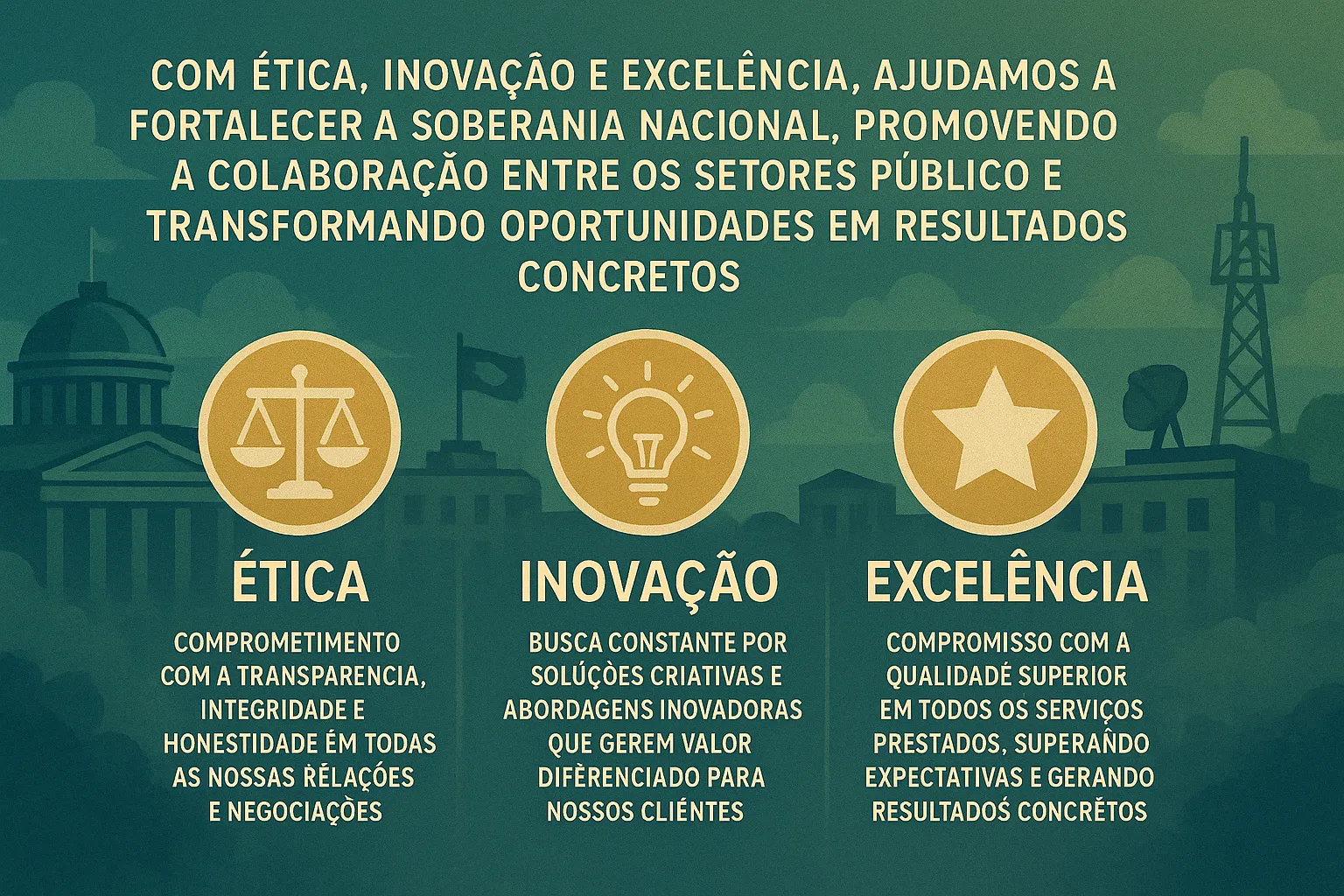 Ícones representando os valores da ConnecTree: ética, inovação e excelência